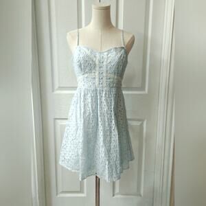 H&M Divided White Eyelet‎ Mini Dress Size 10 Summer Boho Cottagecore Style
